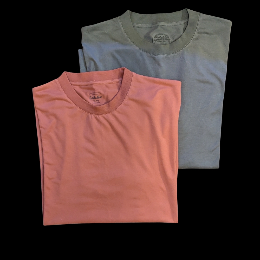 2 NWOT Cabela's T-shirts Men's Short Sleeve XL Orange  Olive Green